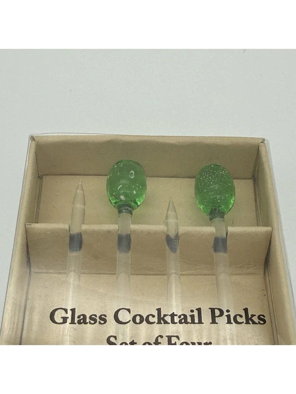 Vtg World Market Glass Olive 4”  Cocktail Drink Swizzle Picks Set Of 4